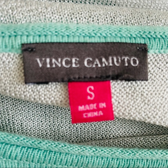 VINCE CAMUTO Mint Green Sparkly Silver Striped Sweater - Size Small - Picture 6 of 16